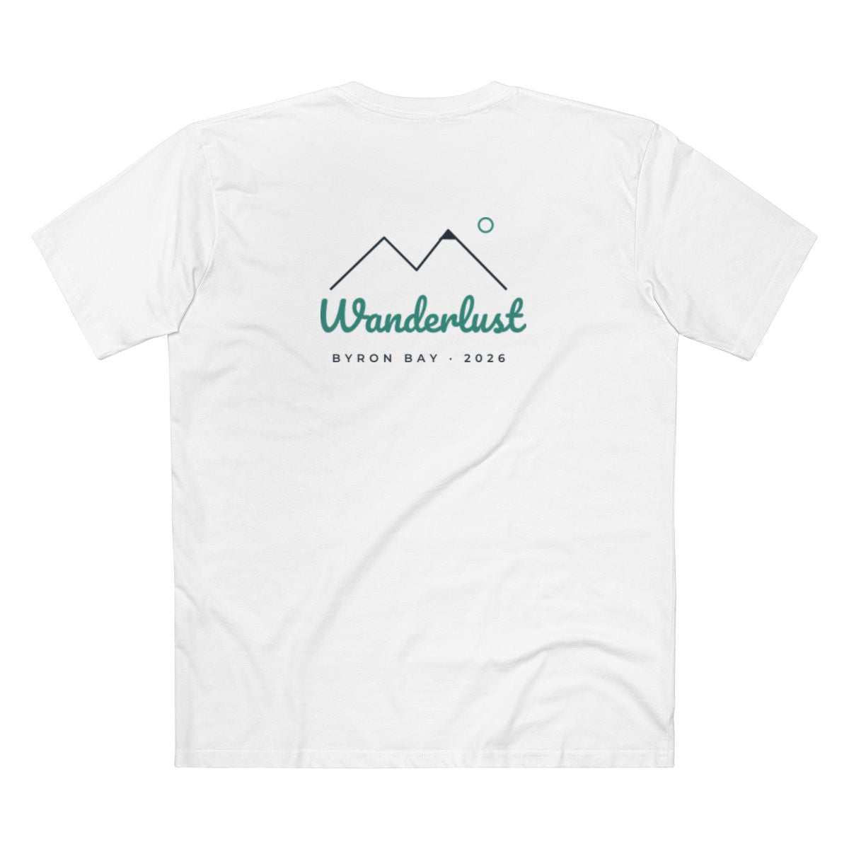 Adult Staple Tee – Wanderlust design in White example, back personalised