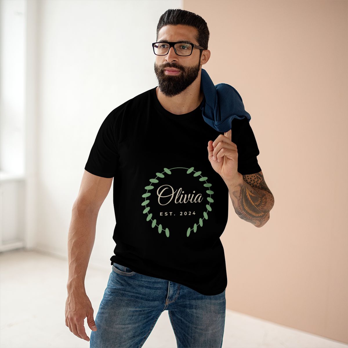 Adult Staple Tee – botanical name design in Black example, lifestyle