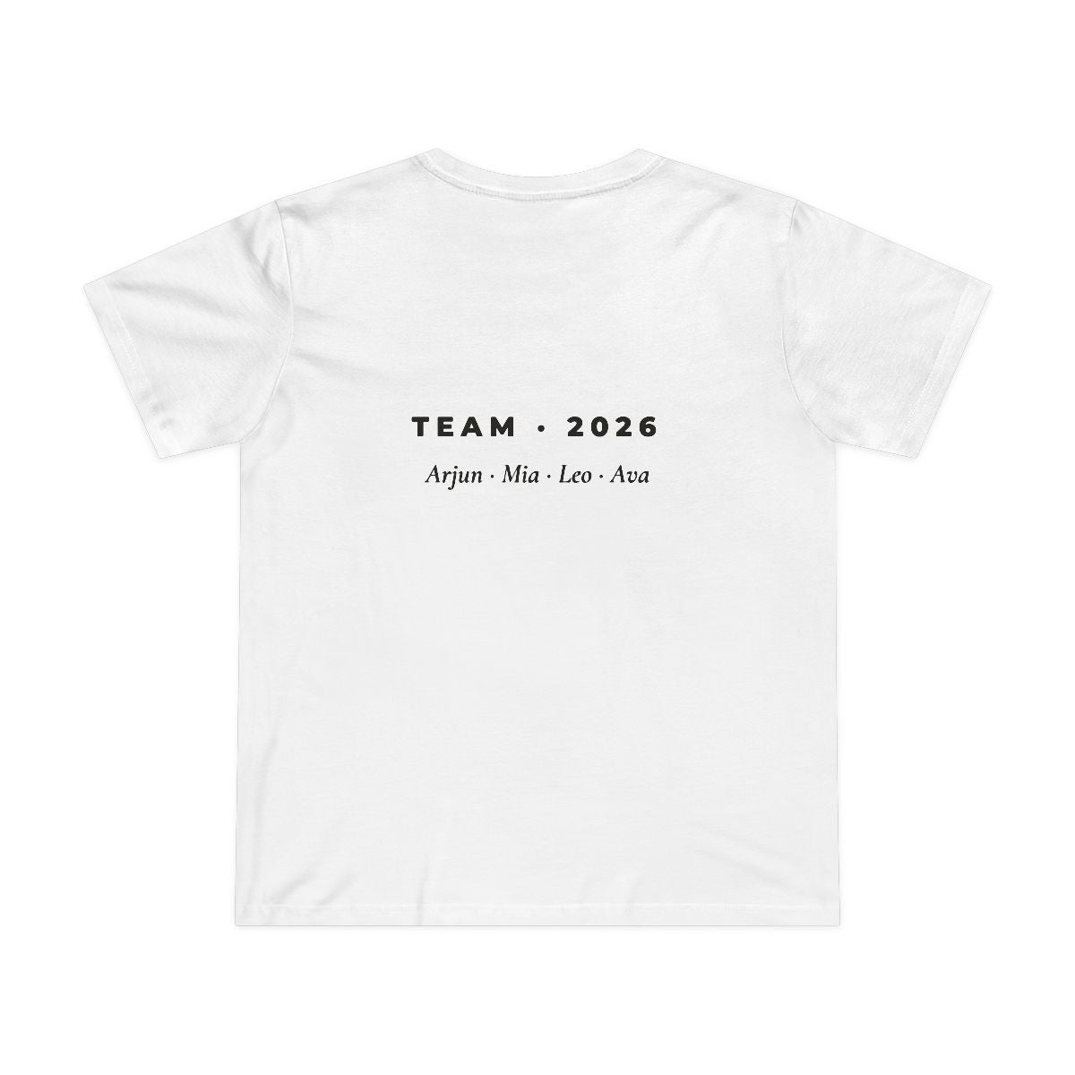 Women's Maple Tee – botanical name design in White example, back personalised