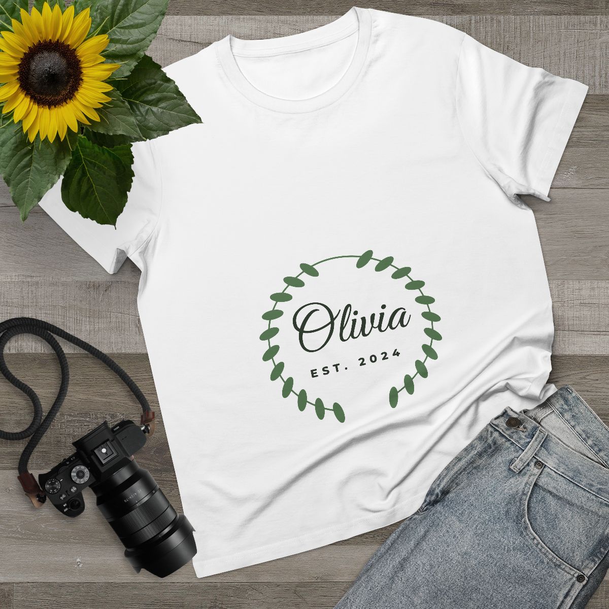 Women's Maple Tee – botanical name design in White example