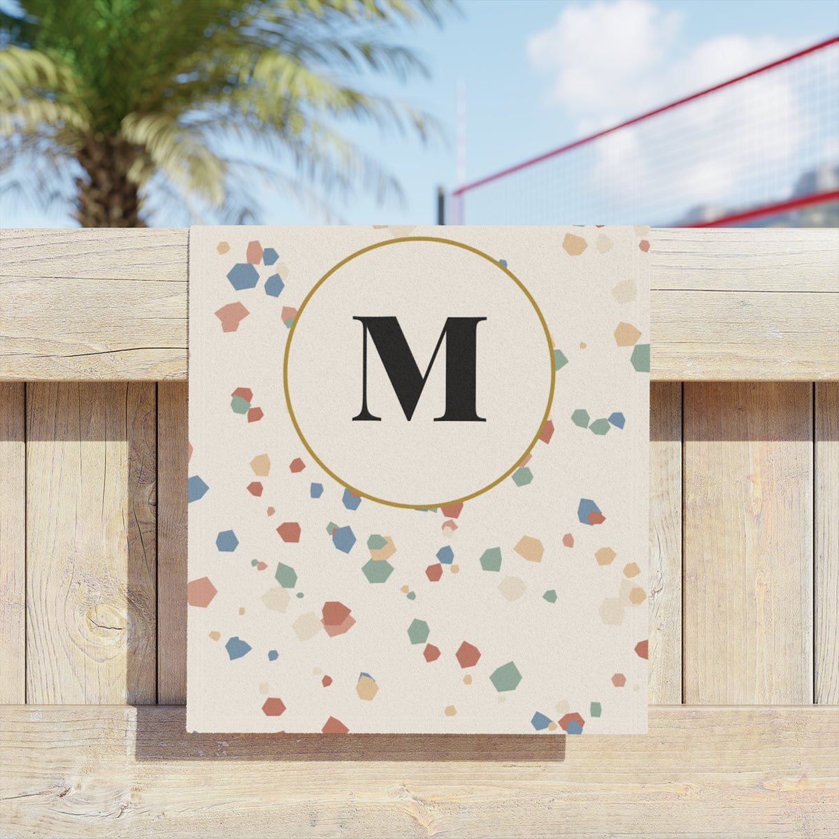 Beach Towel – terrazzo monogram example, lifestyle