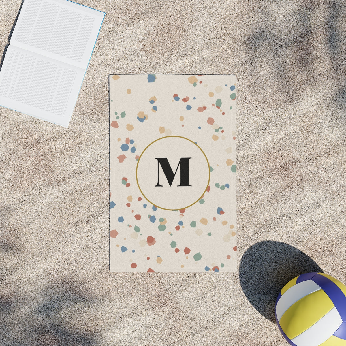 Beach Towel – terrazzo monogram example, lifestyle