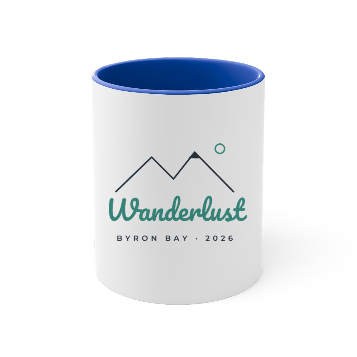 Colour Accent Mug – Wanderlust design in Blue example