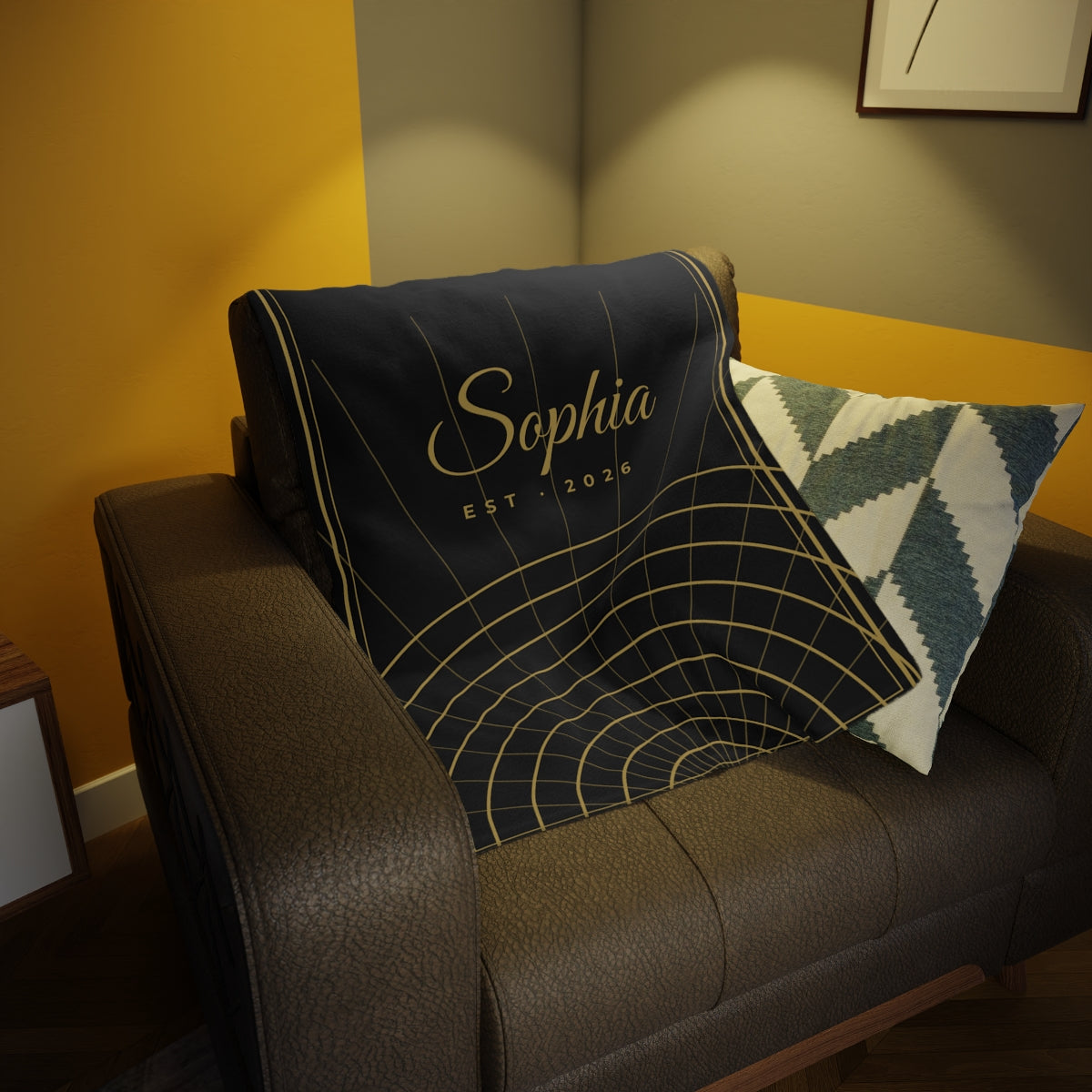 Plush Fleece Blanket – Art Deco gold design example, lifestyle