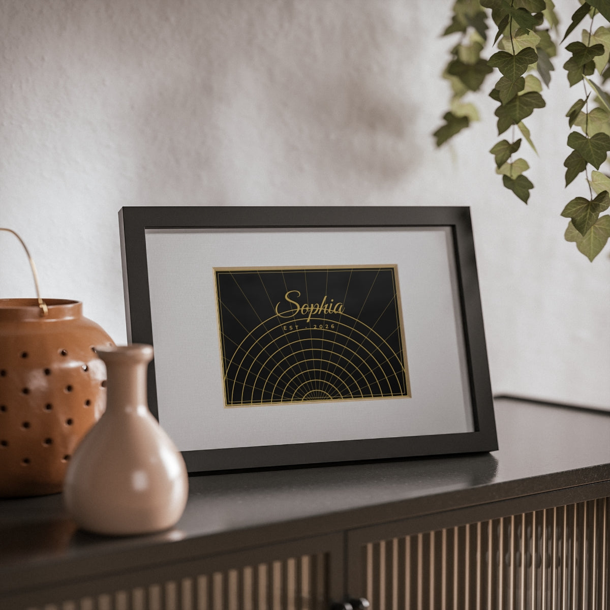 Framed Poster, Black Frame – Art Deco gold design example, lifestyle