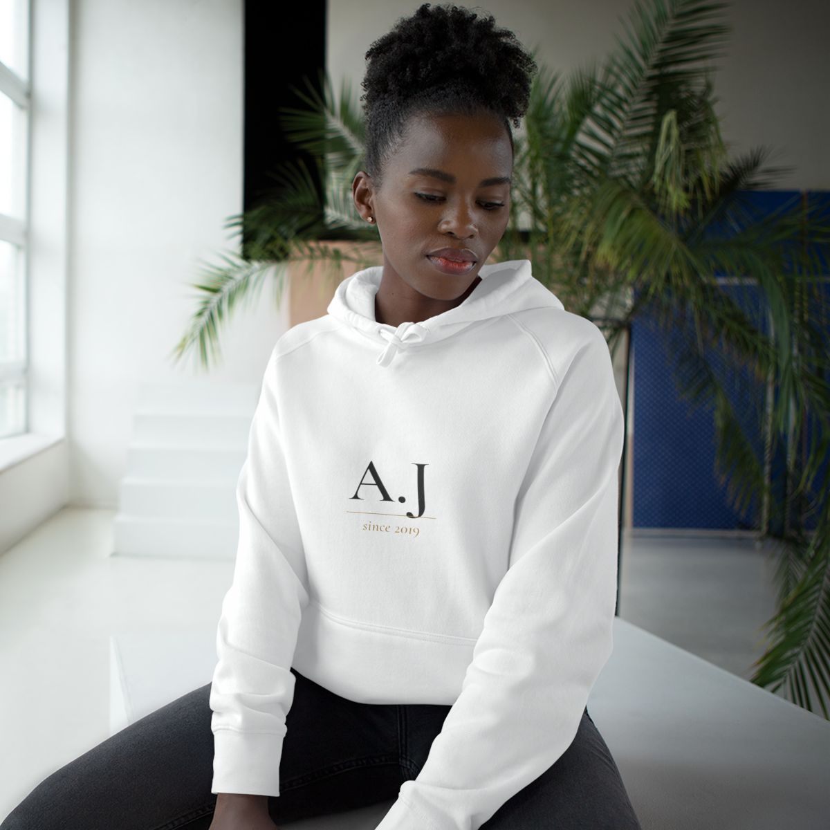 Unisex Supply Hoodie – initials monogram in White example, lifestyle