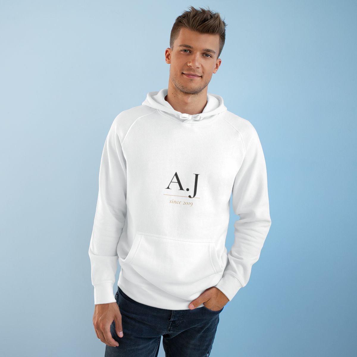 Unisex Supply Hoodie – initials monogram in White example, lifestyle