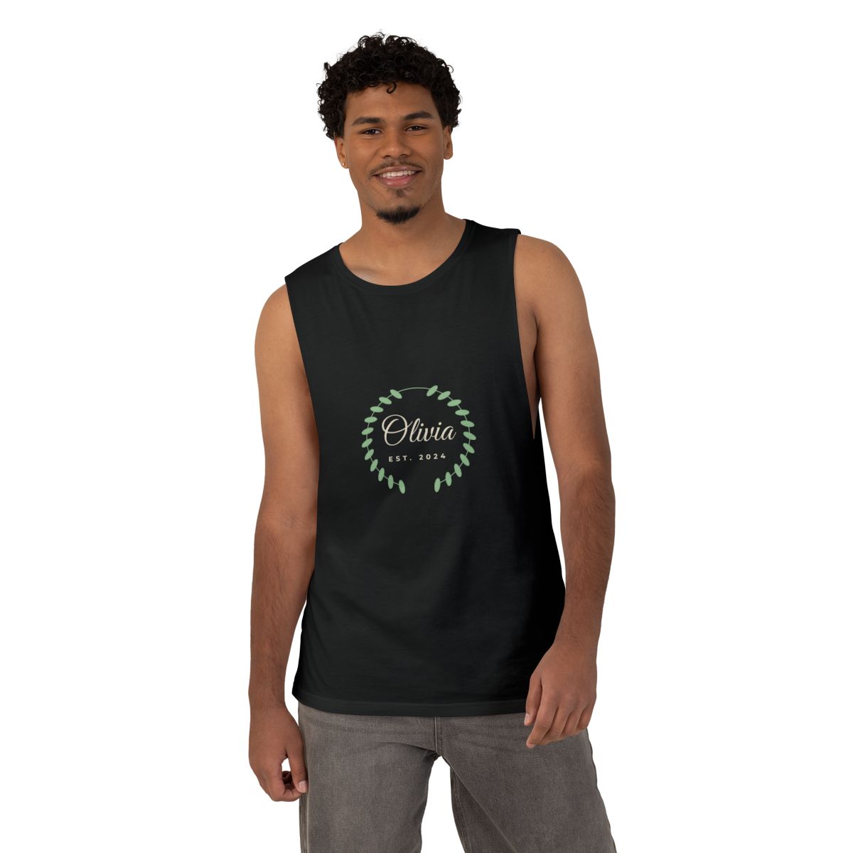 Unisex Barnard Tank – botanical name design in Black example, lifestyle