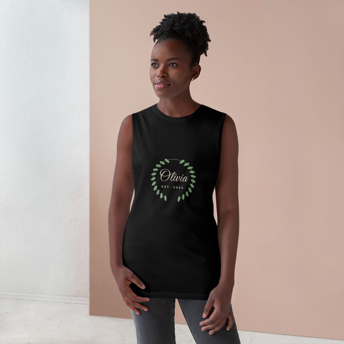 Unisex Barnard Tank – botanical name design in Black example, lifestyle