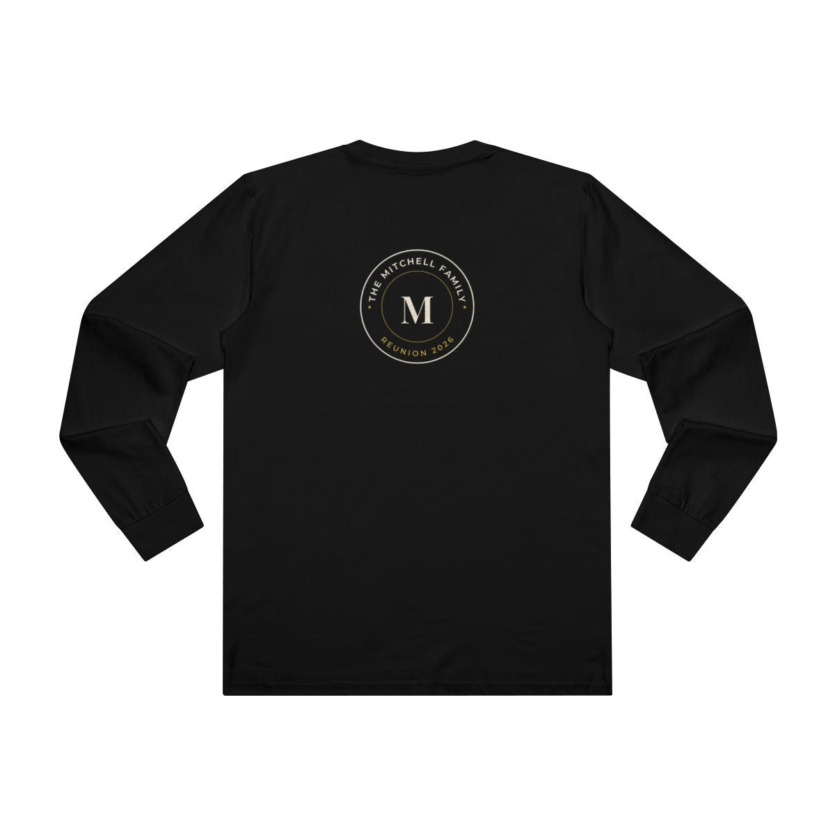 Men's Base Longsleeve Tee – family badge design in Black example, back personalised
