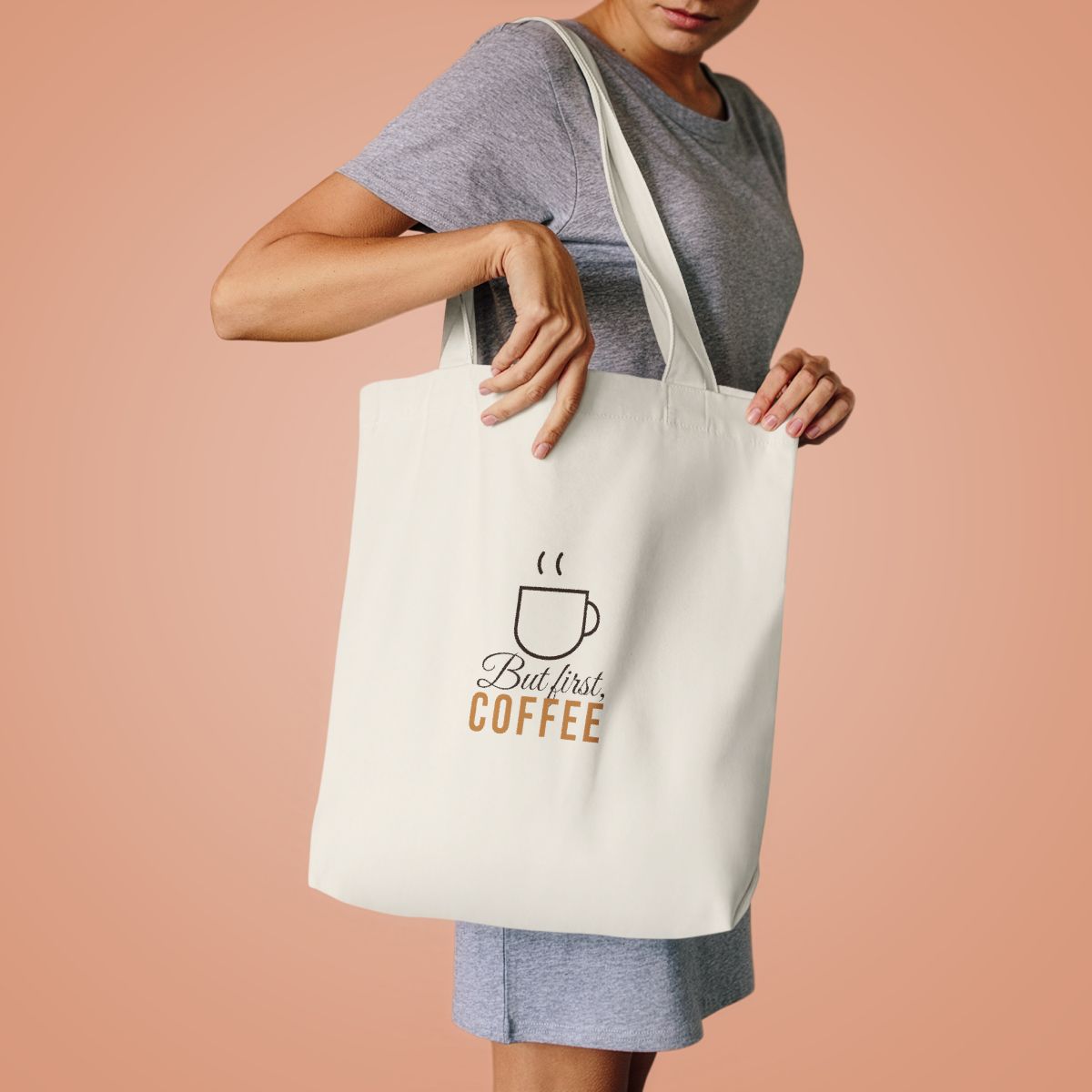 Cotton Tote Bag – coffee lover design in Cream example, lifestyle
