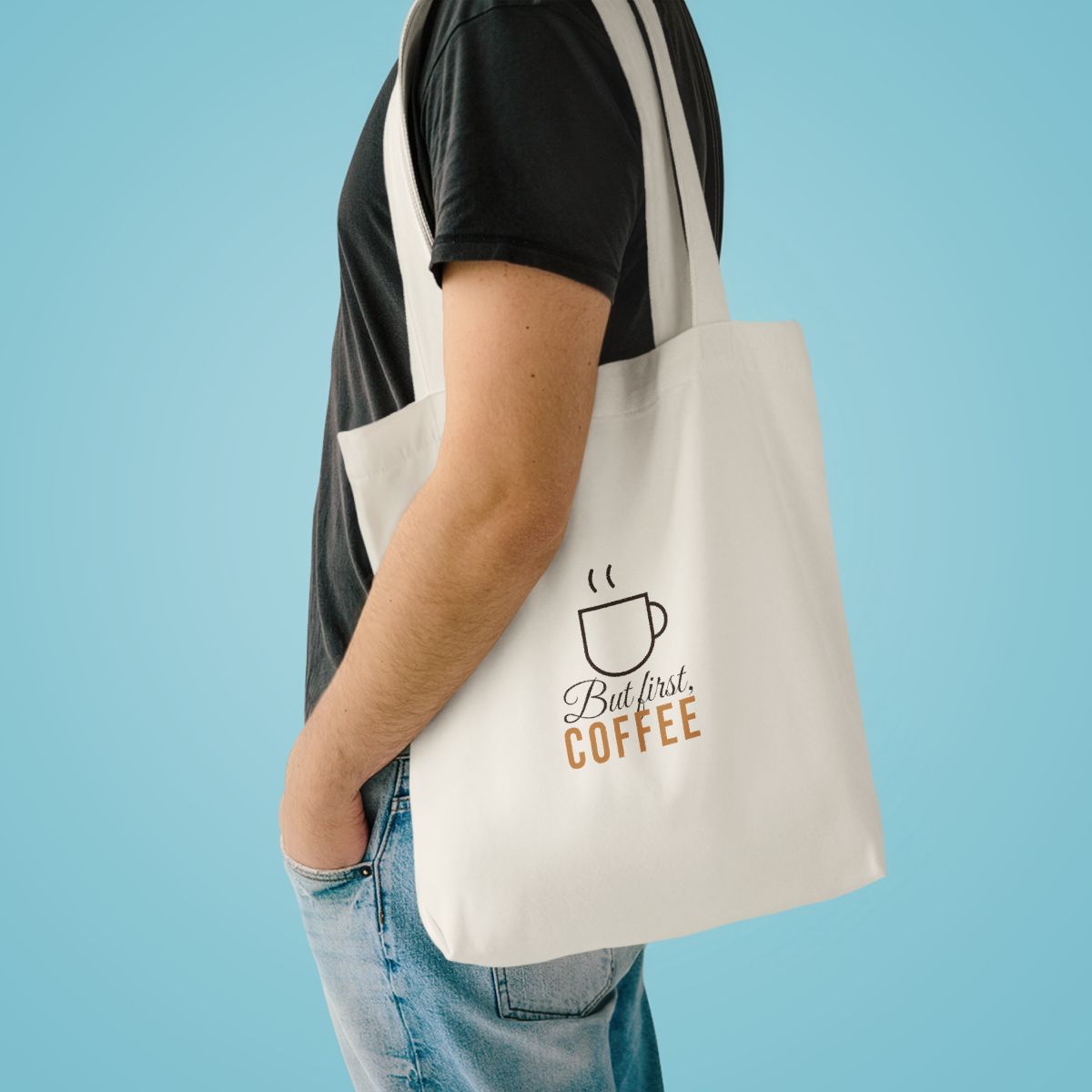 Cotton Tote Bag – coffee lover design in Cream example, lifestyle