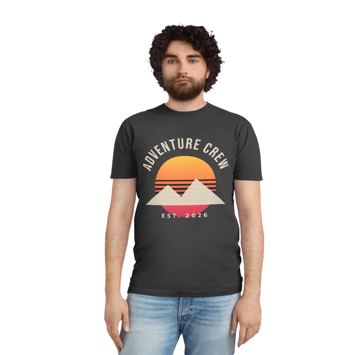Unisex Faded Shirt – Adventure Crew design in Faded Black example, lifestyle