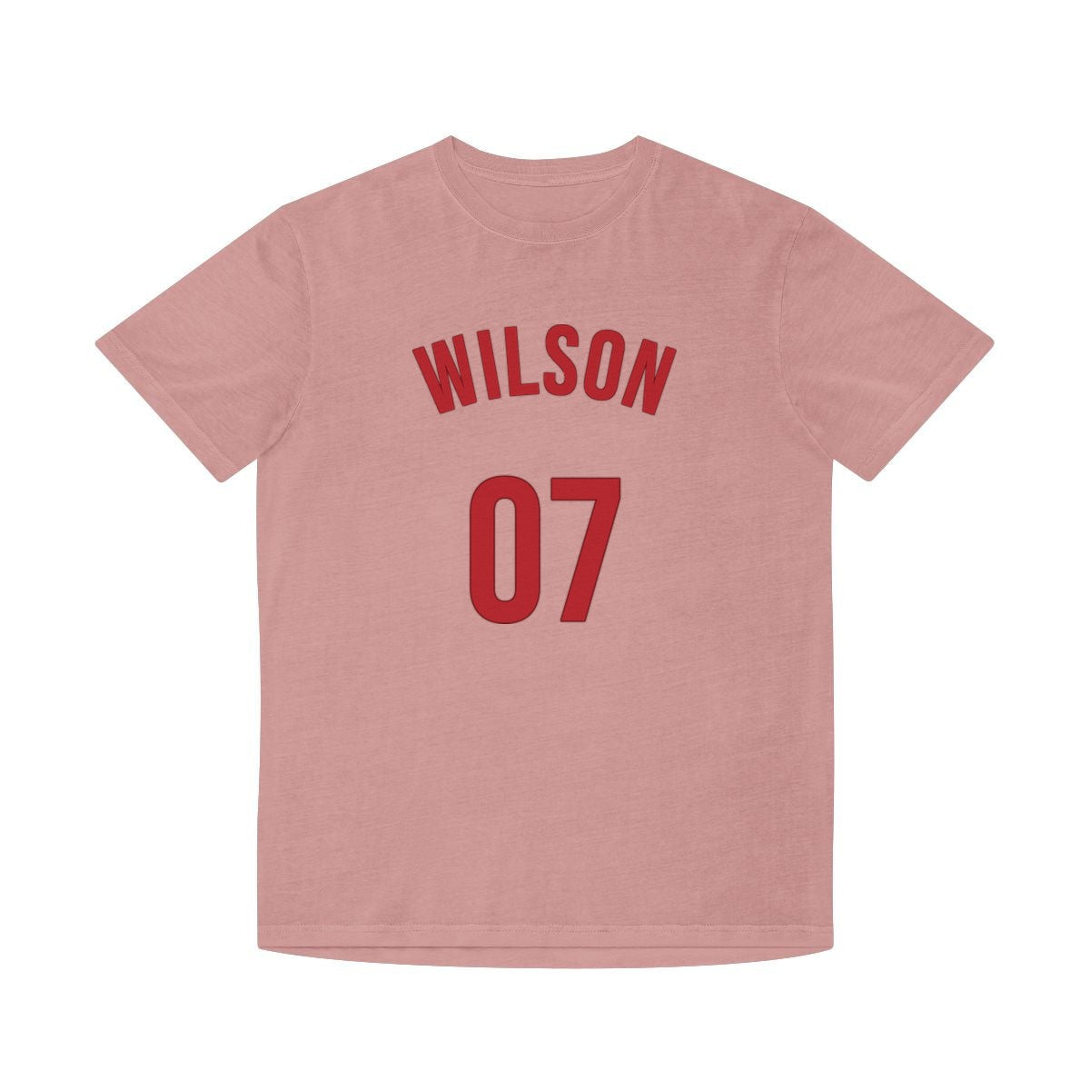Unisex Faded Shirt – varsity name & number in Faded Rose example