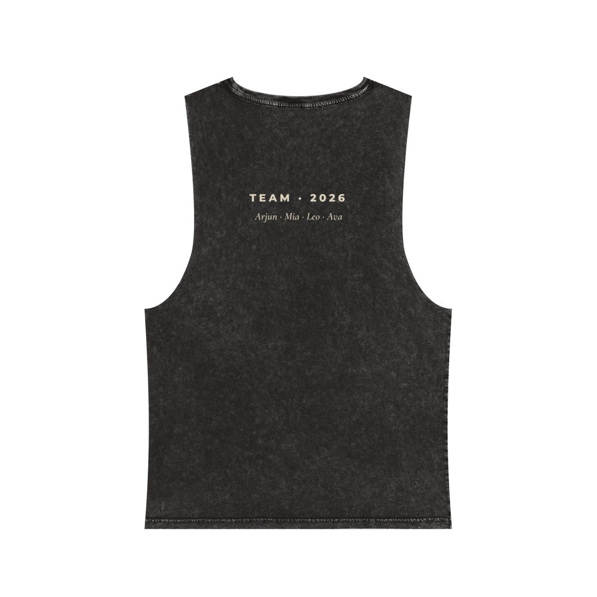 Unisex Stonewash Tank Top – Adventure Crew design in Black Stone example, back personalised