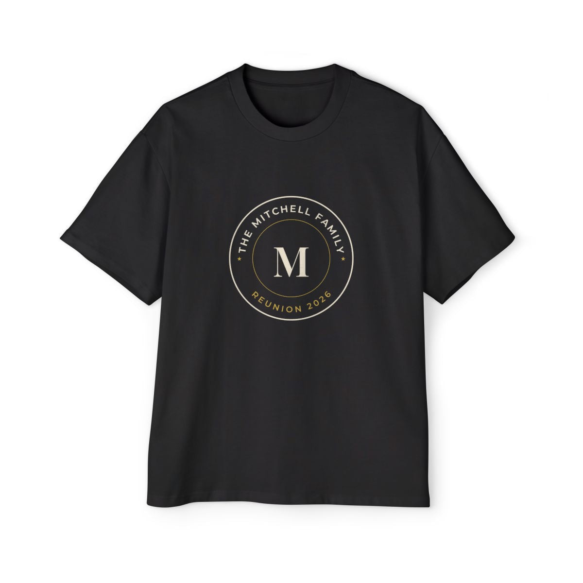 Men's Heavy Oversized Tee – family badge design in Black example