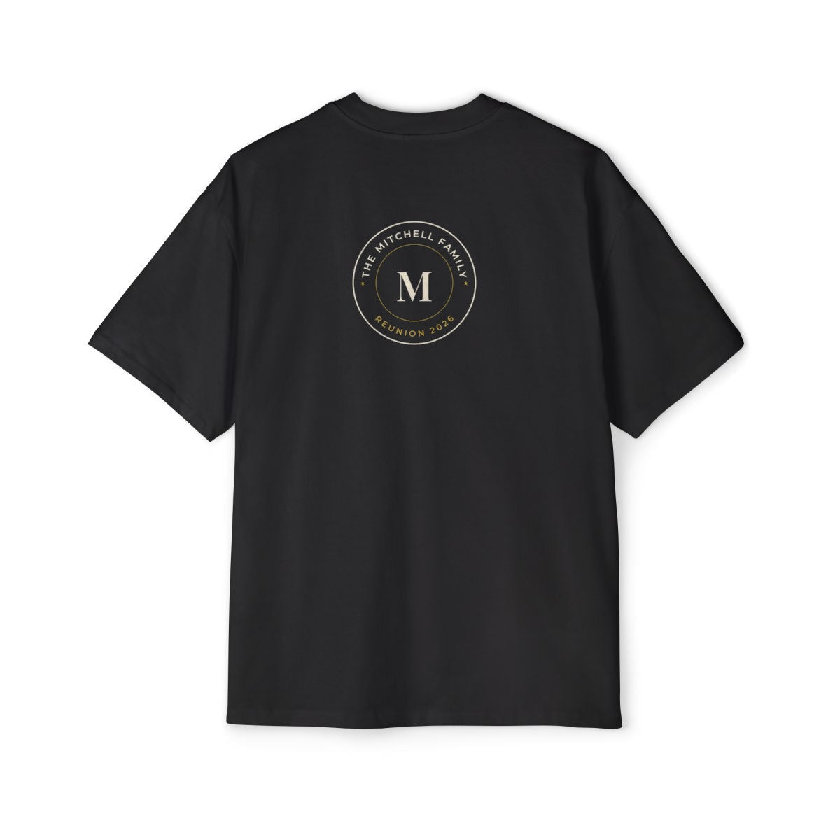 Men's Heavy Oversized Tee – family badge design in Black example, back personalised