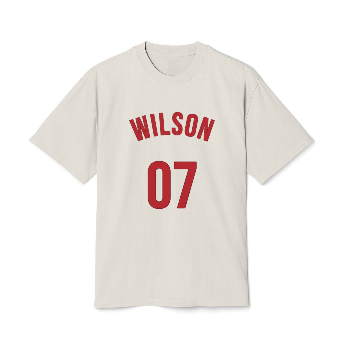 Unisex Heavy Faded Tee – varsity name & number in Faded Bone example